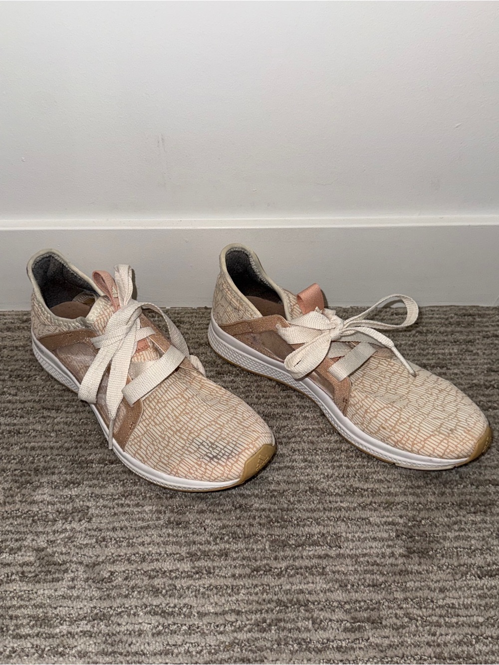 Adidas Women's Beige and Pink Athletic Running Sneakers - Picture 3 of 9